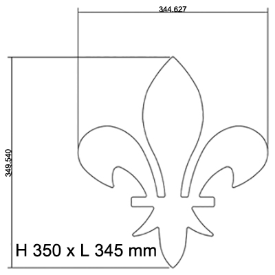 Fleur de Lys classique en fer forgé épaisseur 6mm hauteur 350mm x largeur 345mm