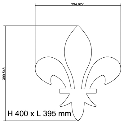 Fleur de Lys en fer forgé épaisseur 6mm hauteur 400mm x largeur 395mm